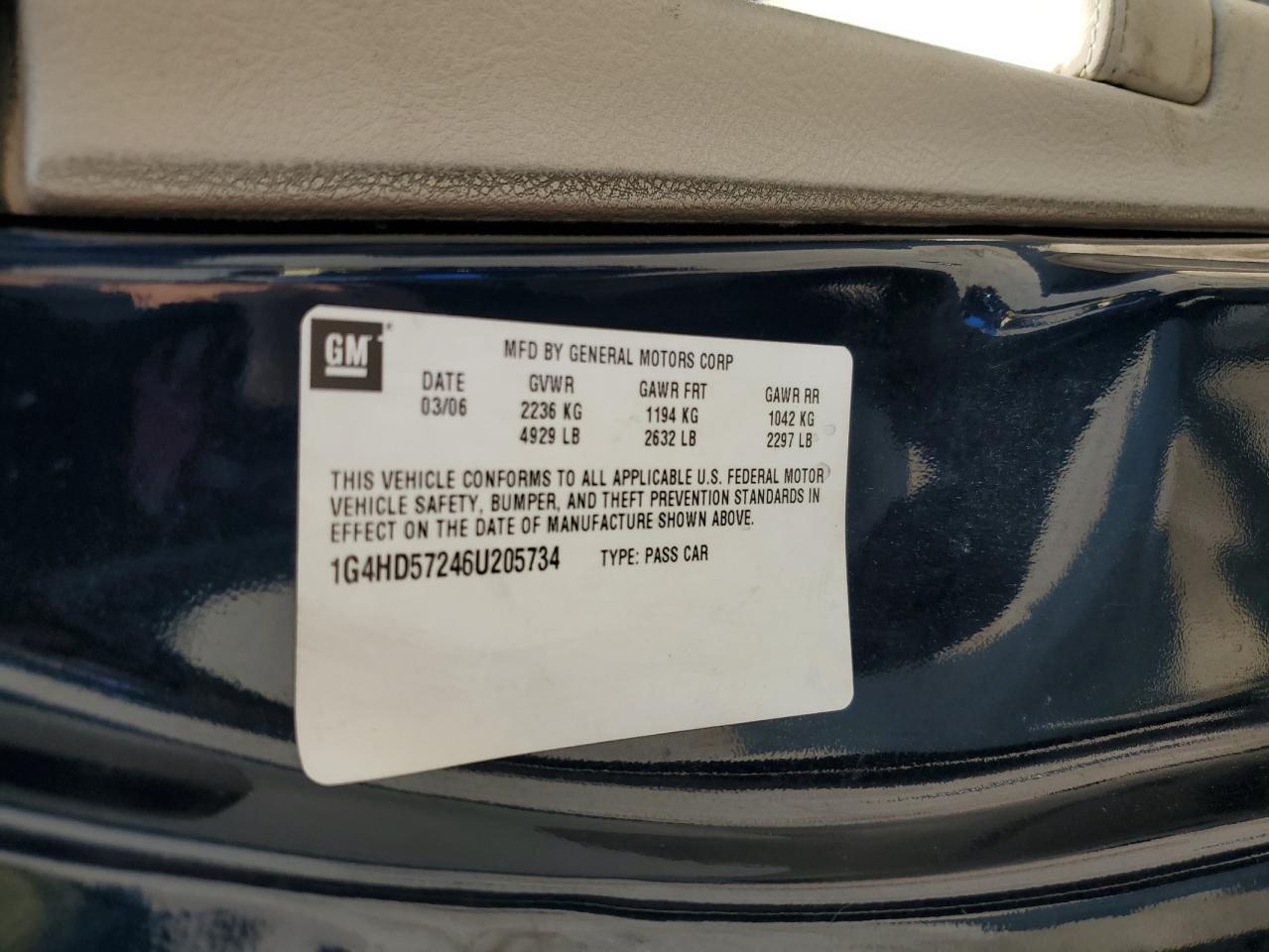 2006 Buick Lucerne Cxl VIN: 1G4HD57246U205734 Lot: 60715575