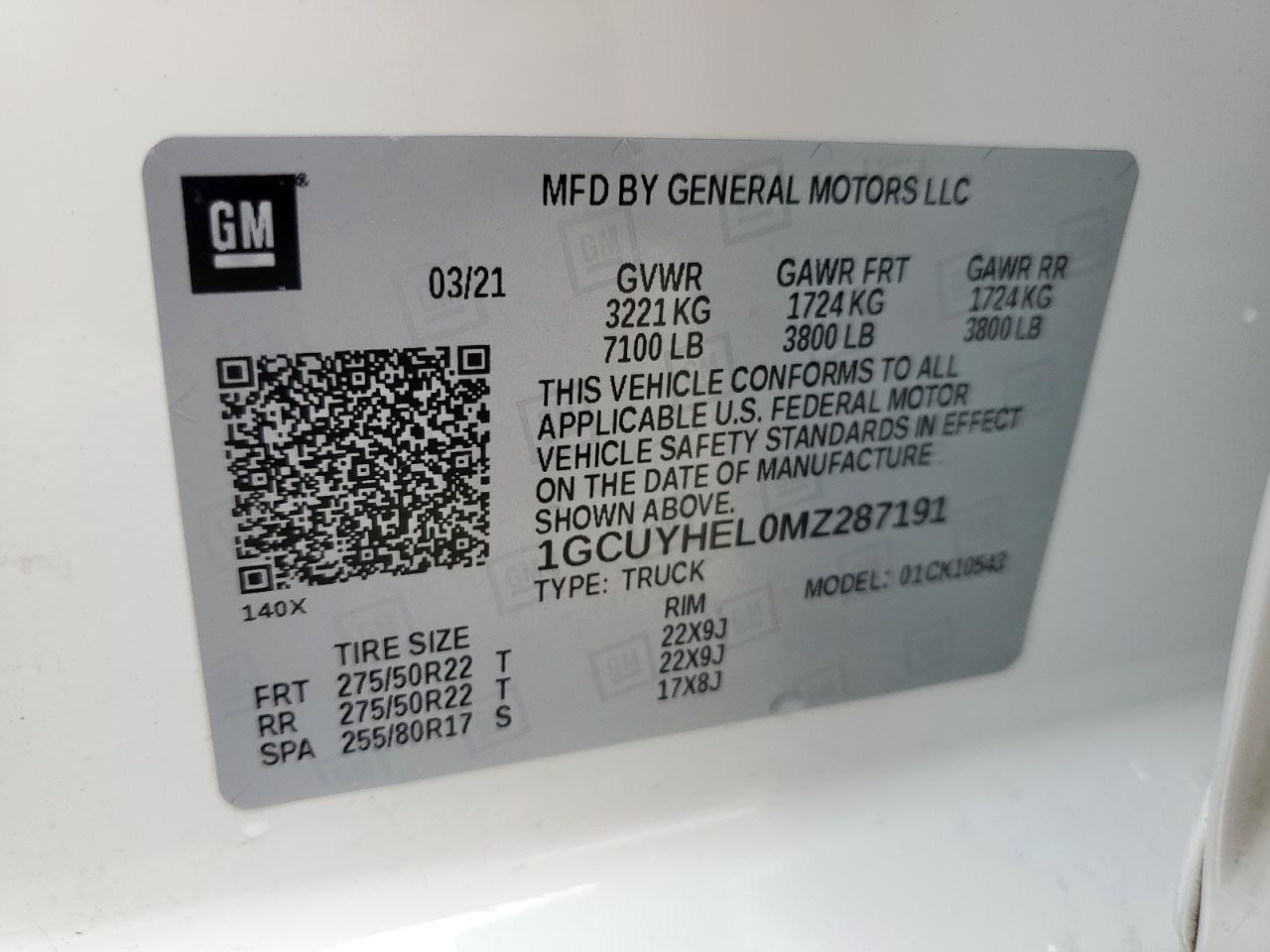 2021 Chevrolet Silverado K1500 High Country VIN: 1GCUYHEL0MZ287191 Lot: 60449305