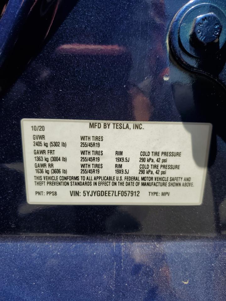 2020 Tesla Model Y VIN: 5YJYGDEE7LF057912 Lot: 62573205