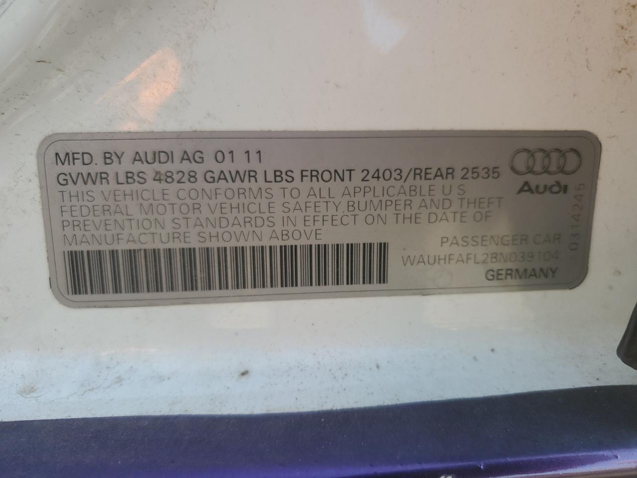 2011 Audi A4 Premium Plus VIN: WAUHFAFL2BN039104 Lot: 64451855