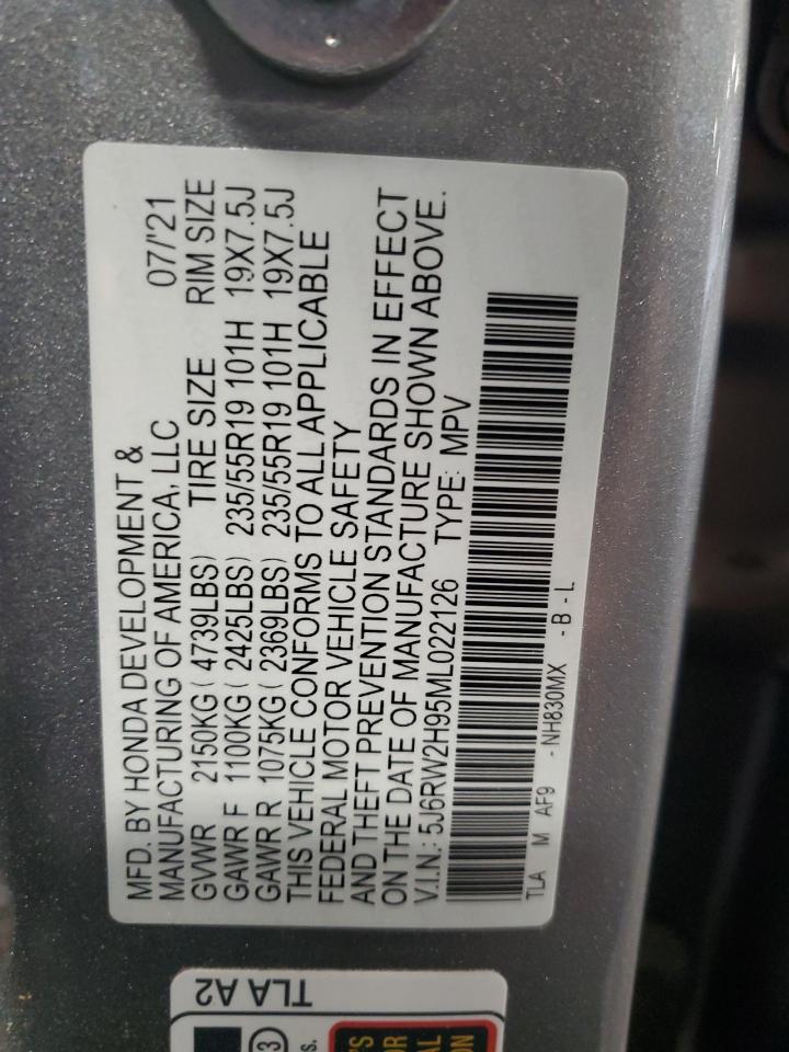 2021 Honda Cr-V Touring VIN: 5J6RW2H95ML022126 Lot: 62992505
