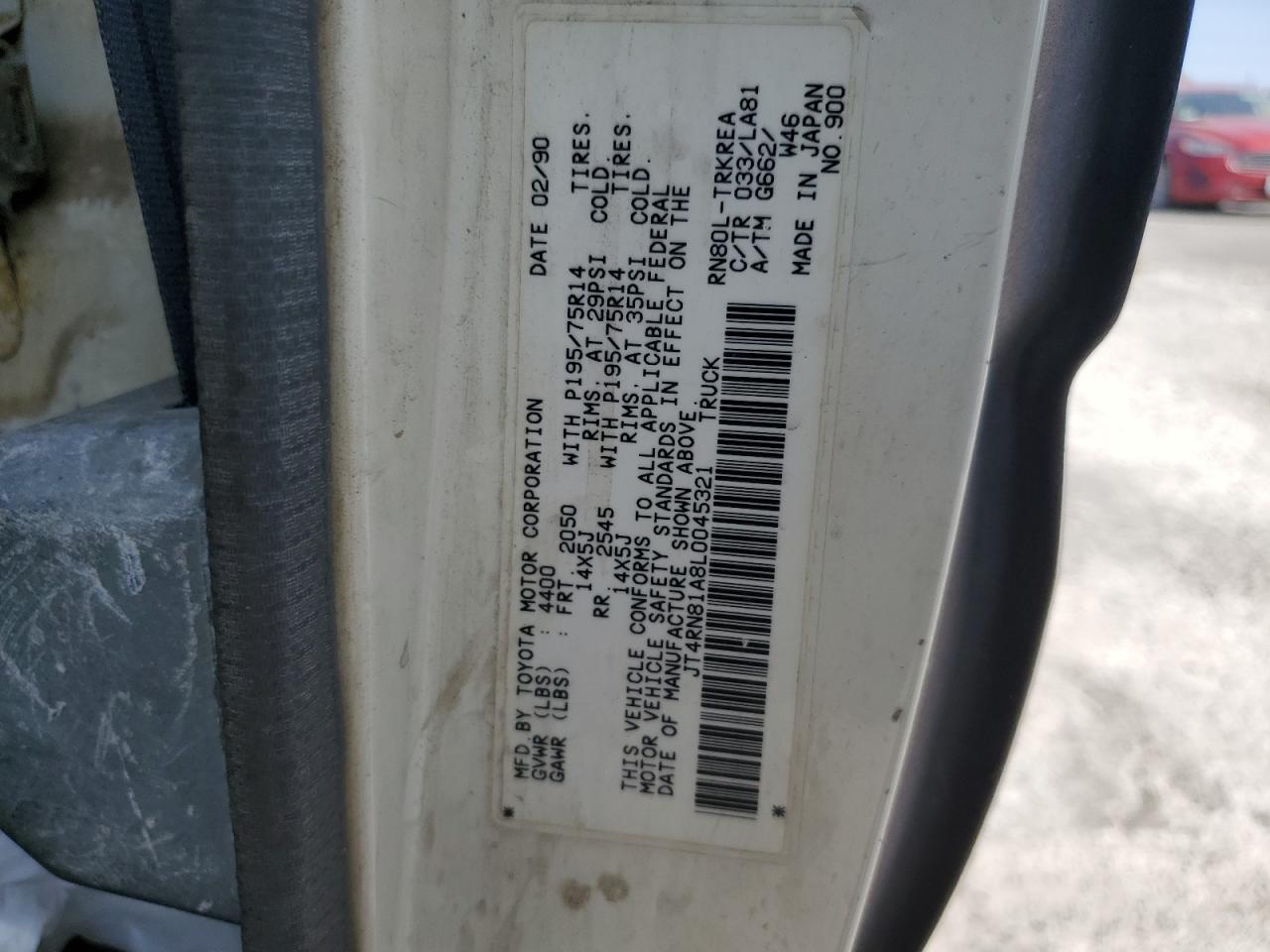 1990 Toyota Pickup 1/2 Ton Short Wheelbase VIN: JT4RN81A8L0045321 Lot: 61399095