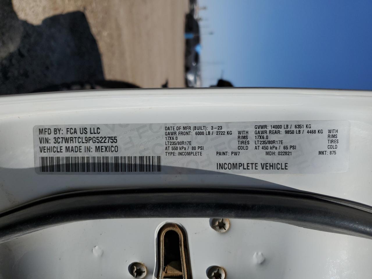 2023 Ram 3500 VIN: 3C7WRTCL9PG522755 Lot: 61208555
