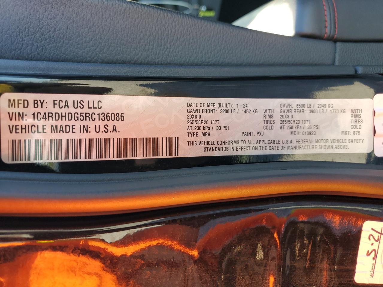 2024 Dodge Durango Gt VIN: 1C4RDHDG5RC136086 Lot: 62294475