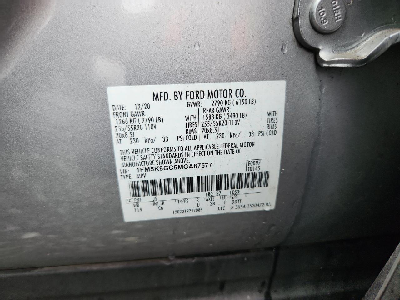 2021 Ford Explorer St VIN: 1FM5K8GC5MGA87577 Lot: 62345445