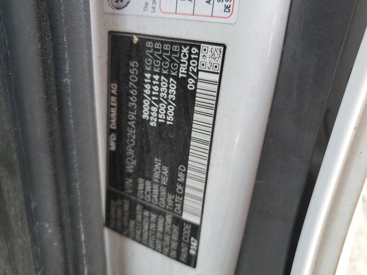 2020 Mercedes-Benz Metris VIN: WD3PG2EA9L3667055 Lot: 59223785