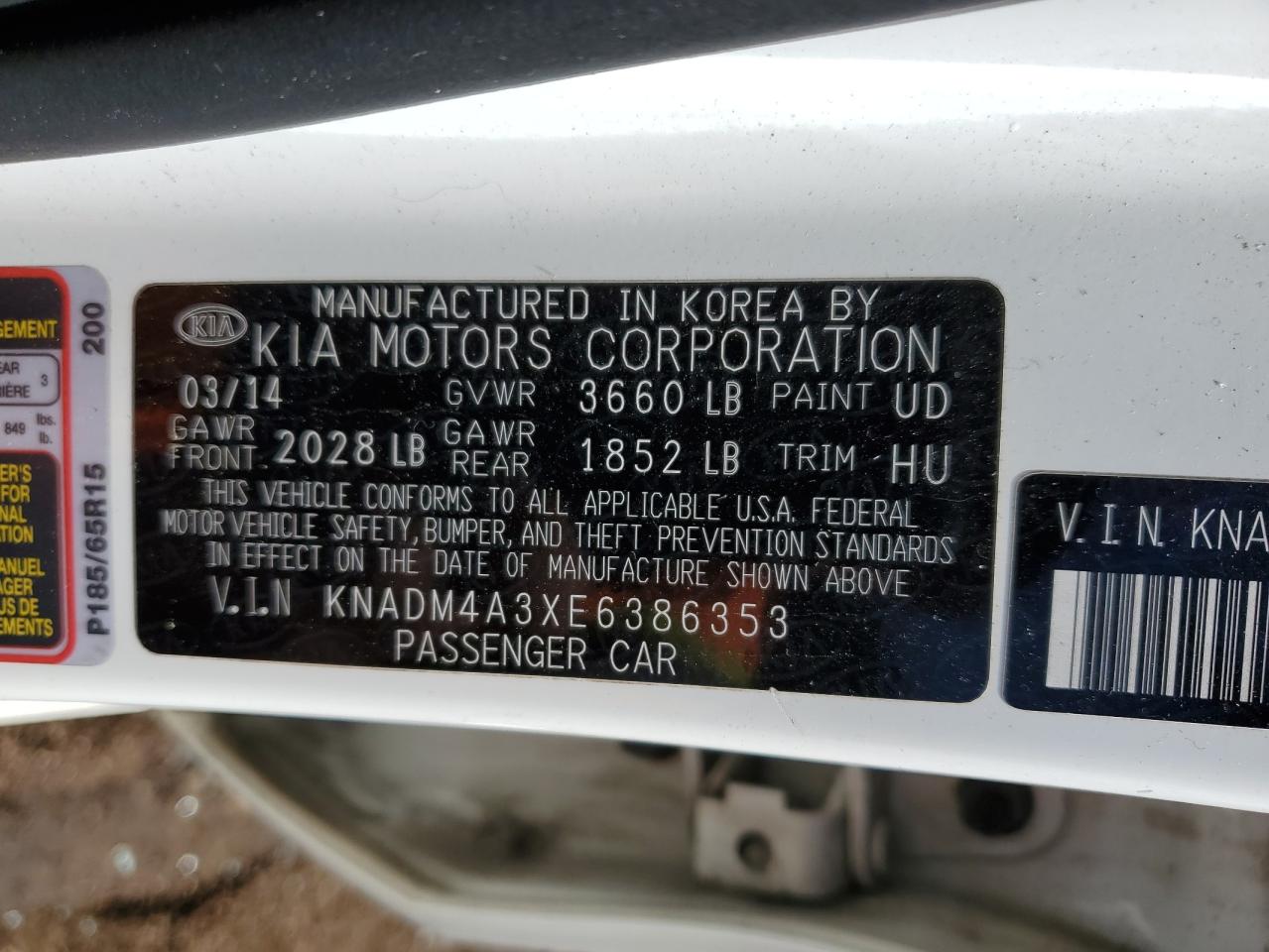 2014 Kia Rio Lx VIN: KNADM4A3XE6386353 Lot: 61664315