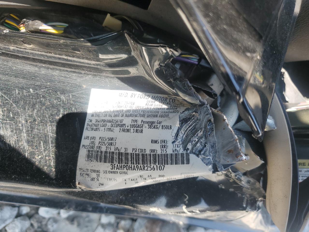 2010 Ford Fusion Se VIN: 3FAHP0HA9AR256107 Lot: 59754005