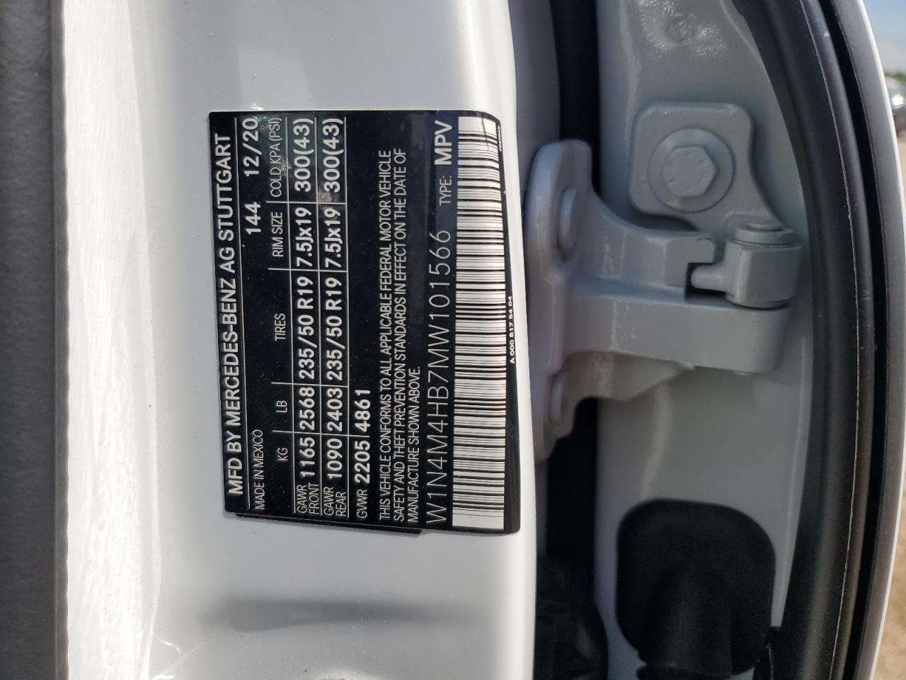 2021 Mercedes-Benz Glb 250 4Matic VIN: W1N4M4HB7MW101566 Lot: 61424245