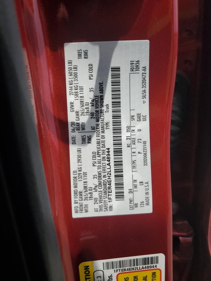 2020 Ford Ranger Xl VIN: 1FTER4EH2LLA48944 Lot: 62391725