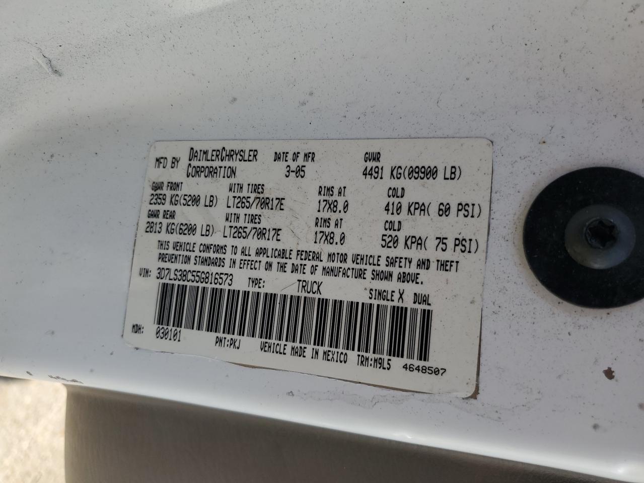 2005 Dodge Ram 3500 St VIN: 3D7LS38C55G816573 Lot: 62147115