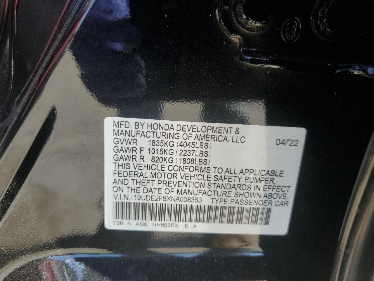 2022 Acura Ilx Premium A-Spec VIN: 19UDE2F8XNA008363 Lot: 62790965