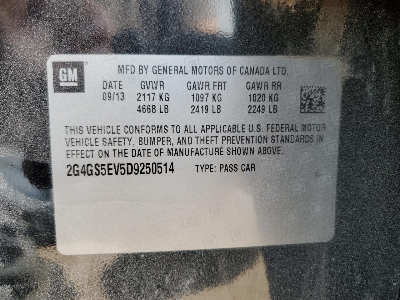 2013 Buick Regal Premium VIN: 2G4GS5EV5D9250514 Lot: 58424505