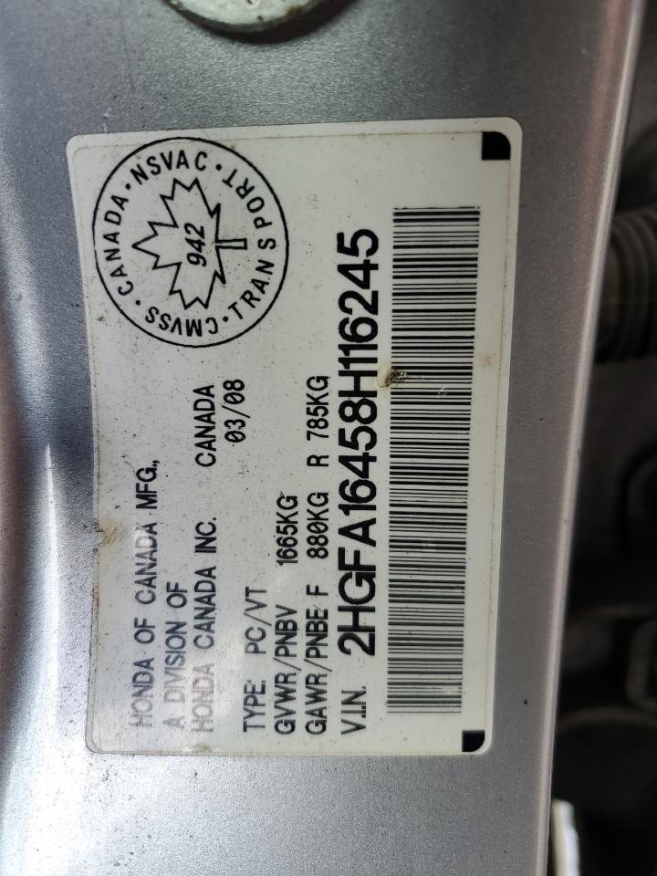 2008 Honda Civic Dx-G VIN: 2HGFA16458H116245 Lot: 63064845