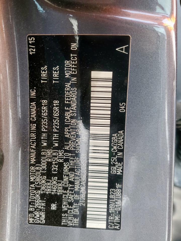 2016 Lexus Rx 350 Base VIN: 2T2BZMCA9GC008538 Lot: 62153315