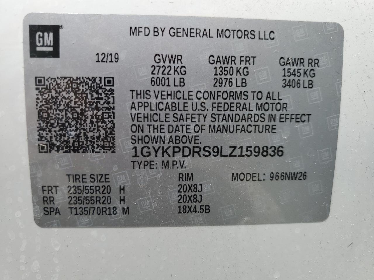 2020 Cadillac Xt6 Premium Luxury VIN: 1GYKPDRS9LZ159836 Lot: 60753625