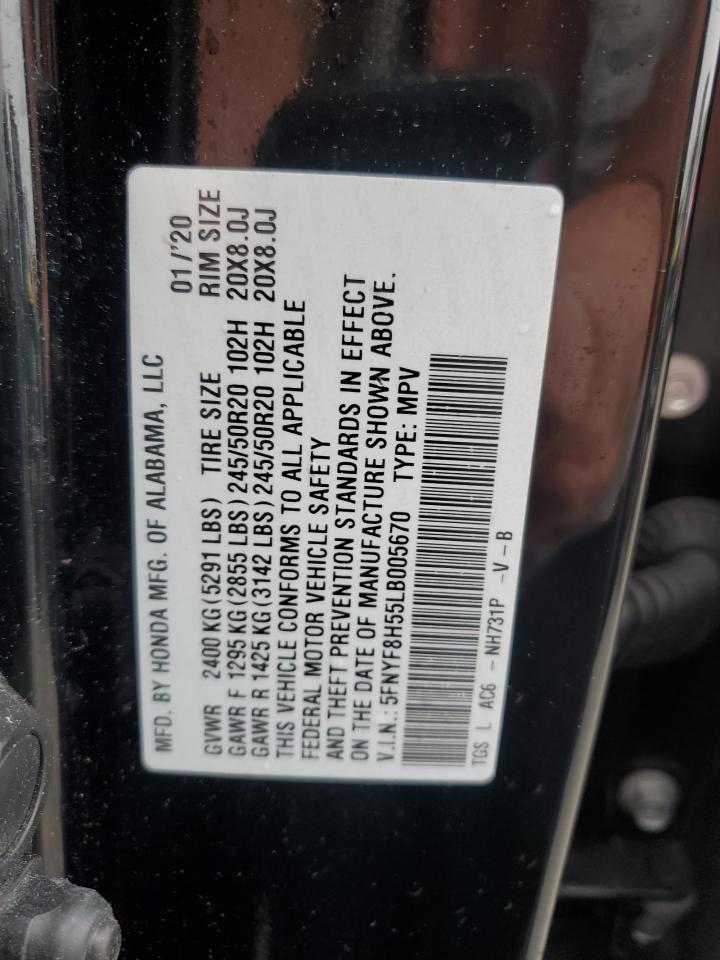 2020 Honda Passport Exl VIN: 5FNYF8H55LB005670 Lot: 59670695