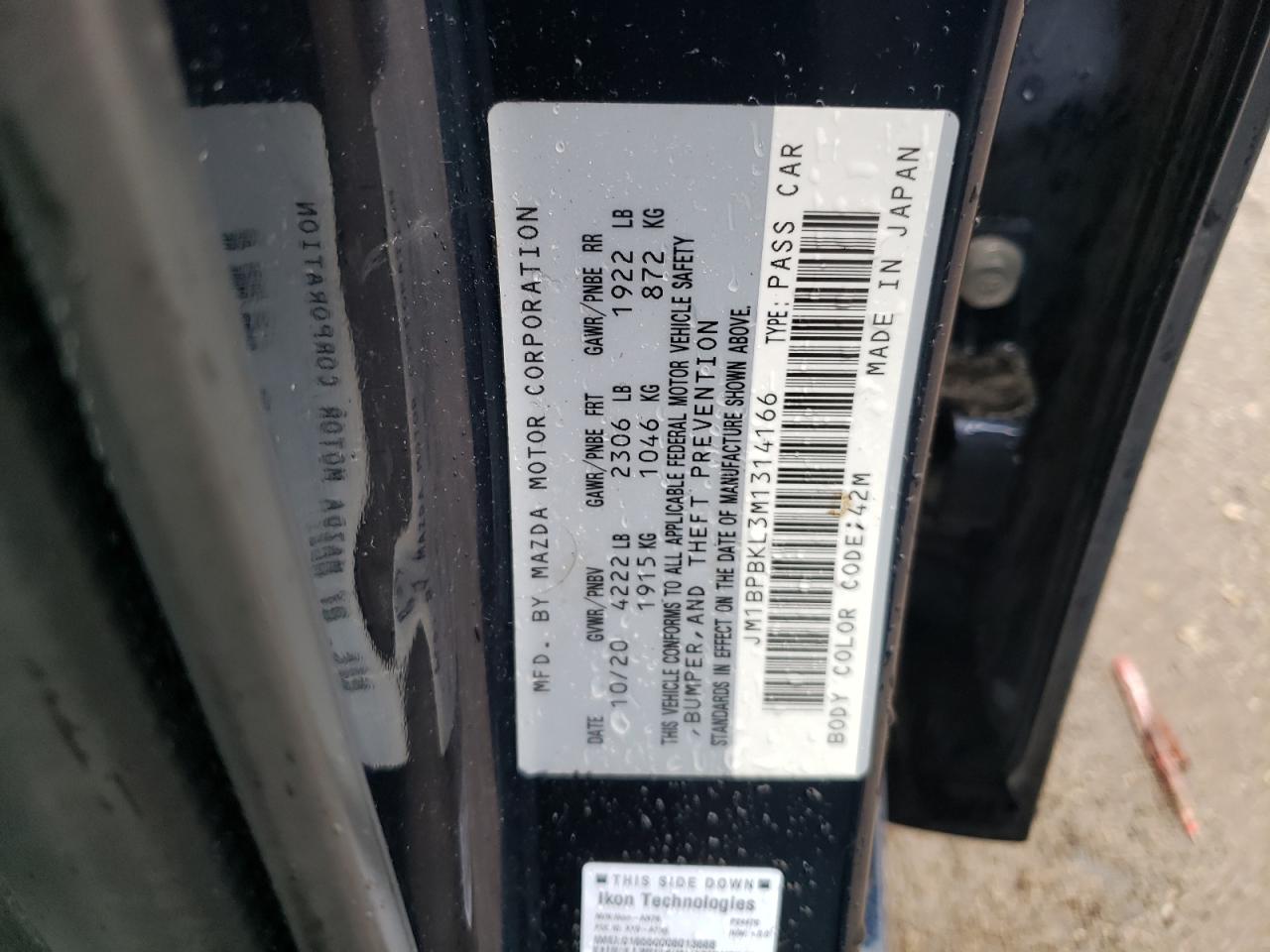 2021 Mazda 3 Select VIN: JM1BPBKL3M1314166 Lot: 61509315