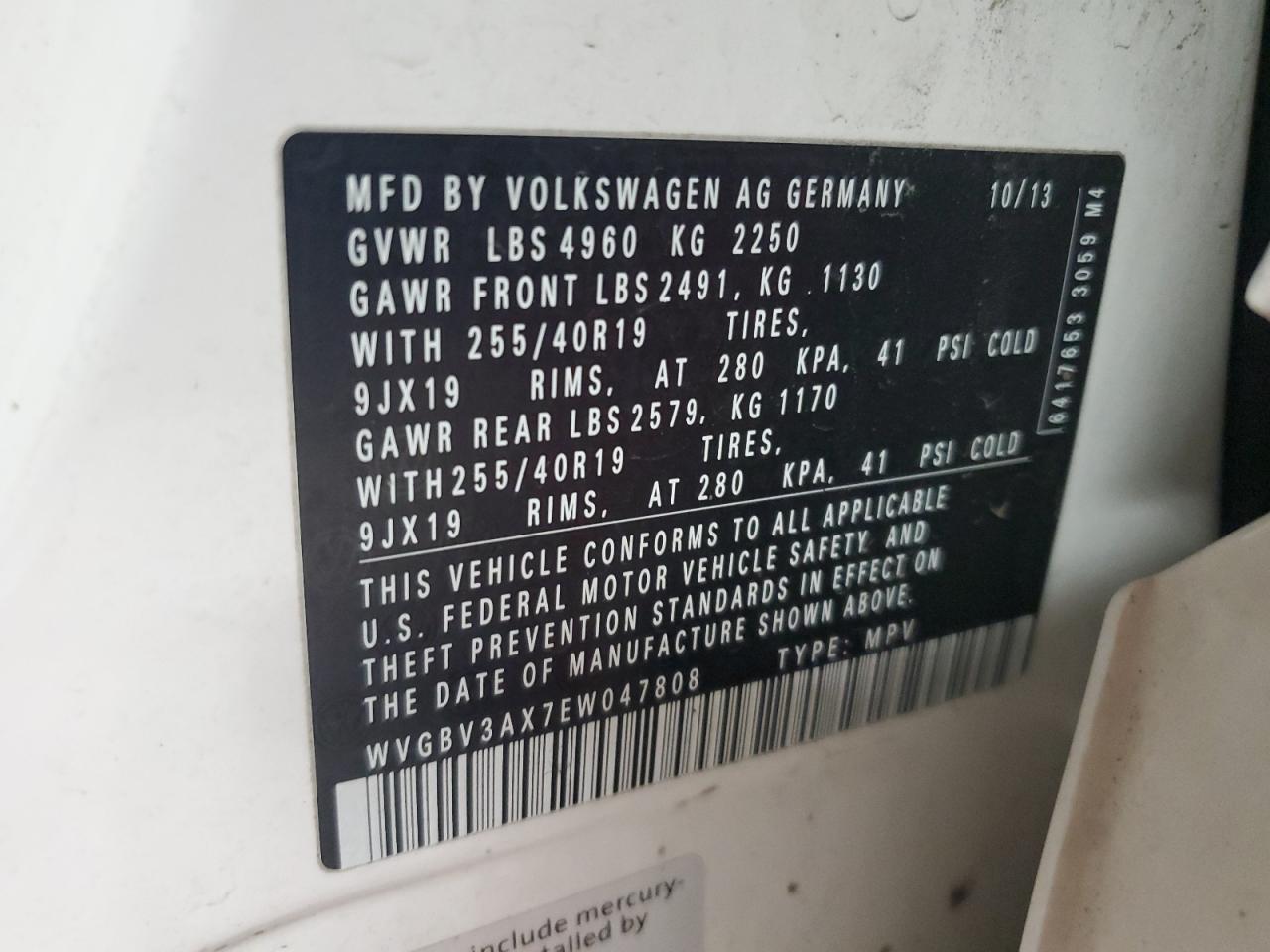 2014 Volkswagen Tiguan S VIN: WVGBV3AX7EW047808 Lot: 63049195