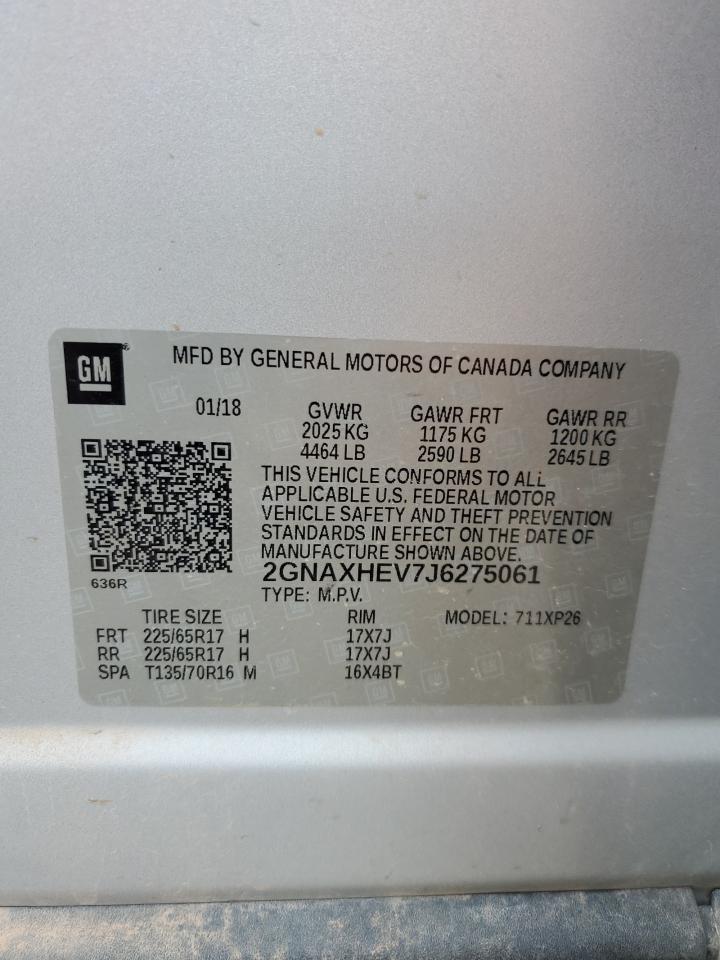 CHEVROLET EQUINOX 2018 VIN 2GNAXHEV7J6275061 фото 13
