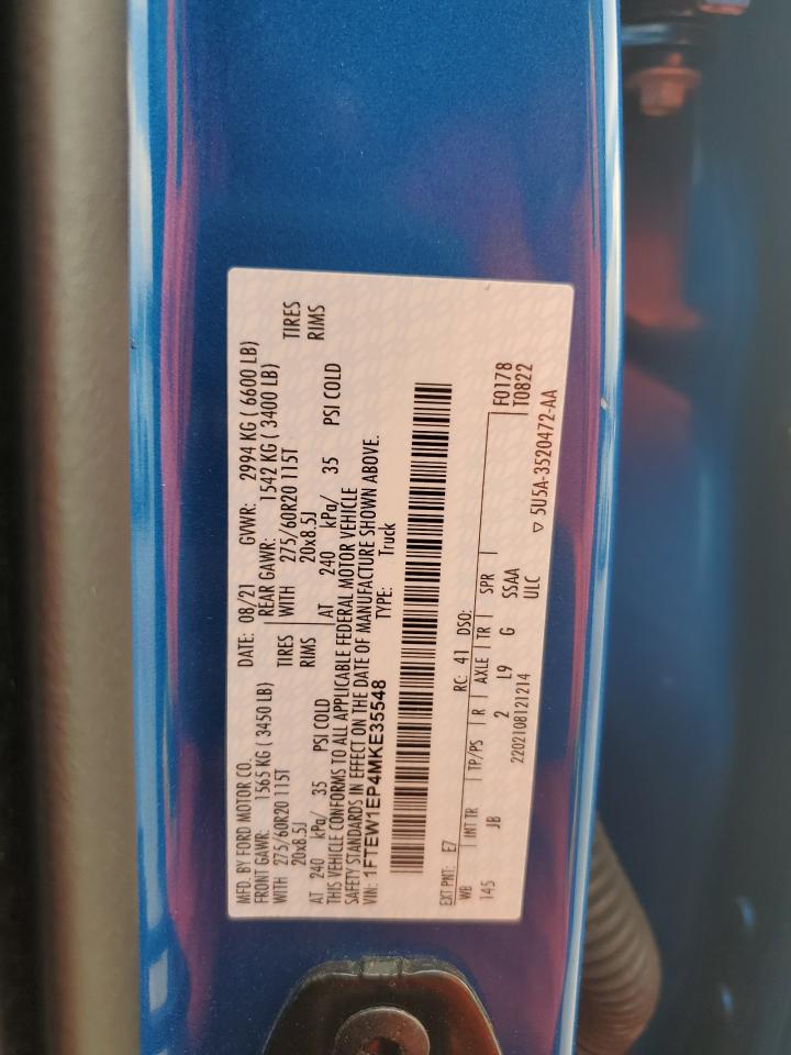 2021 Ford F150 Supercrew VIN: 1FTEW1EP4MKE35548 Lot: 62224175