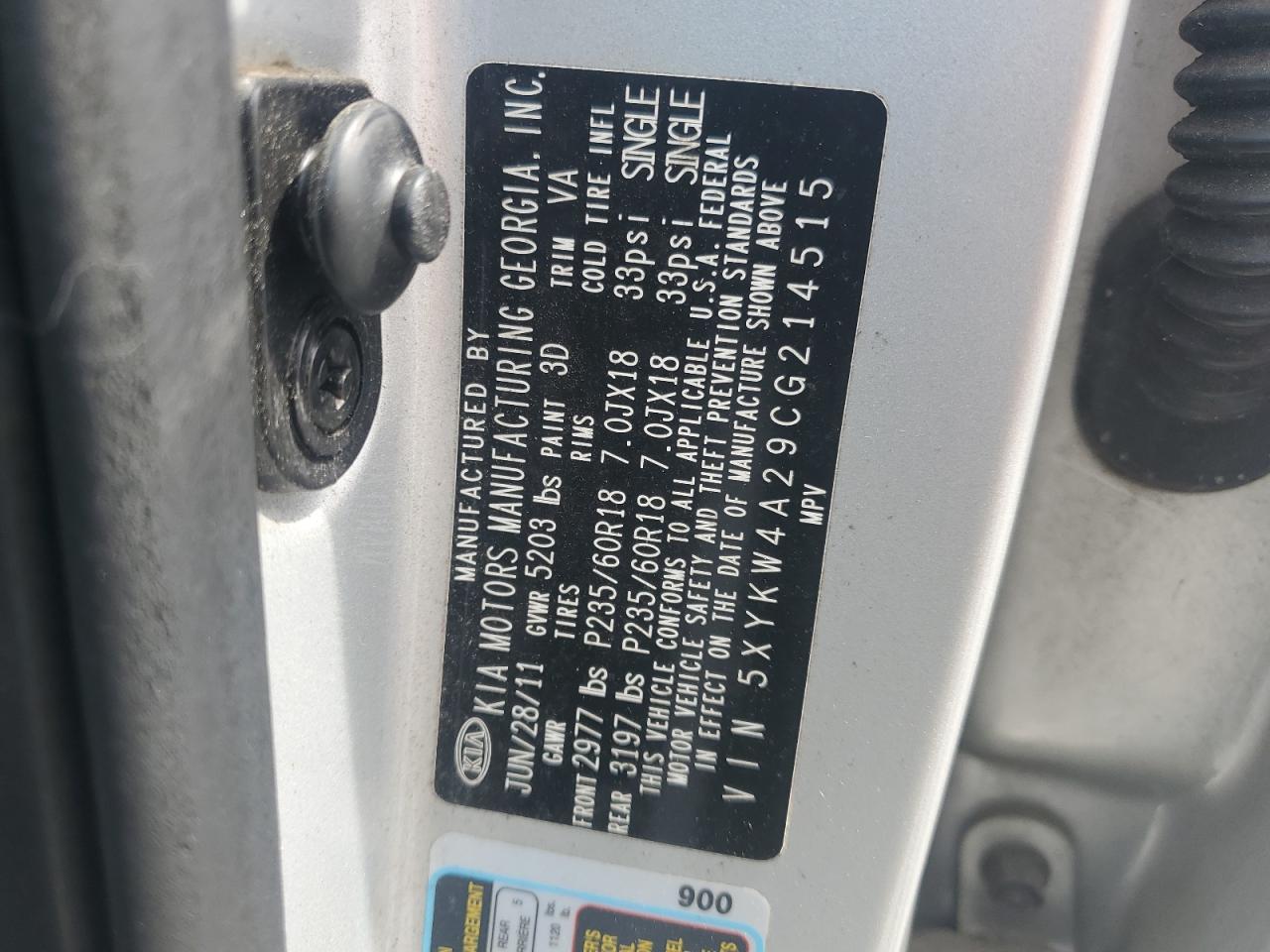 2012 Kia Sorento Sx VIN: 5XYKW4A29CG214515 Lot: 60720225