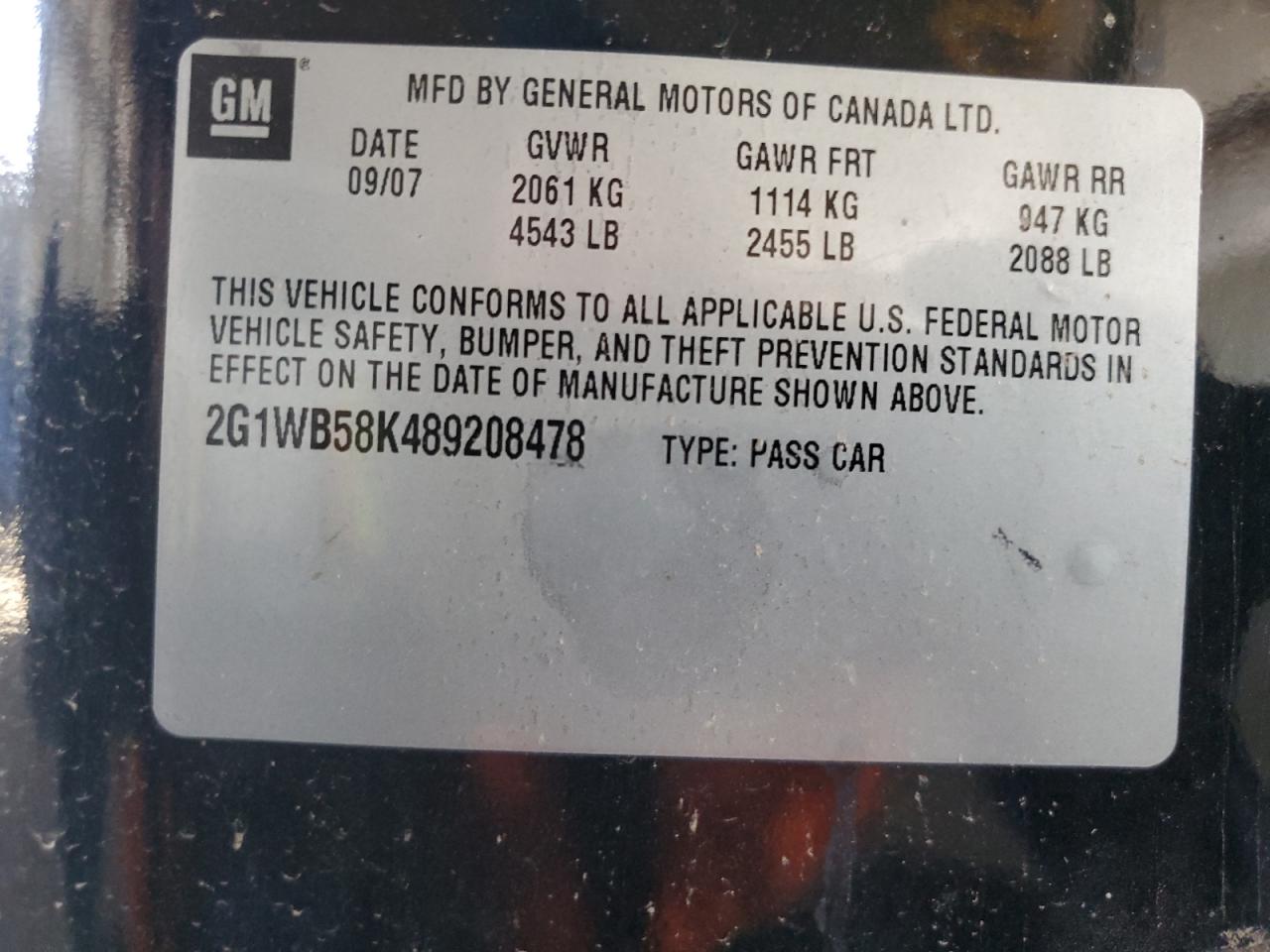 2008 Chevrolet Impala Ls VIN: 2G1WB58K489208478 Lot: 57885365