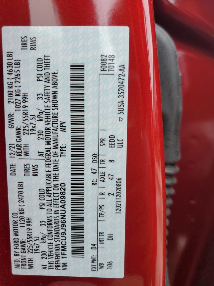 2022 Ford Escape Titanium VIN: 1FMCU9J96NUA09820 Lot: 62679405