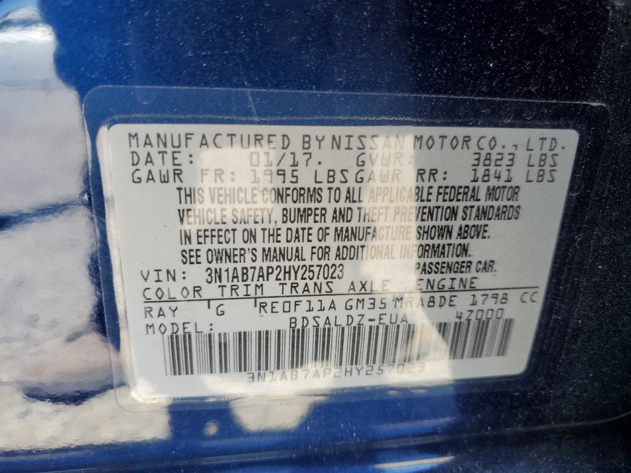 2017 Nissan Sentra S VIN: 3N1AB7AP2HY257023 Lot: 61176275