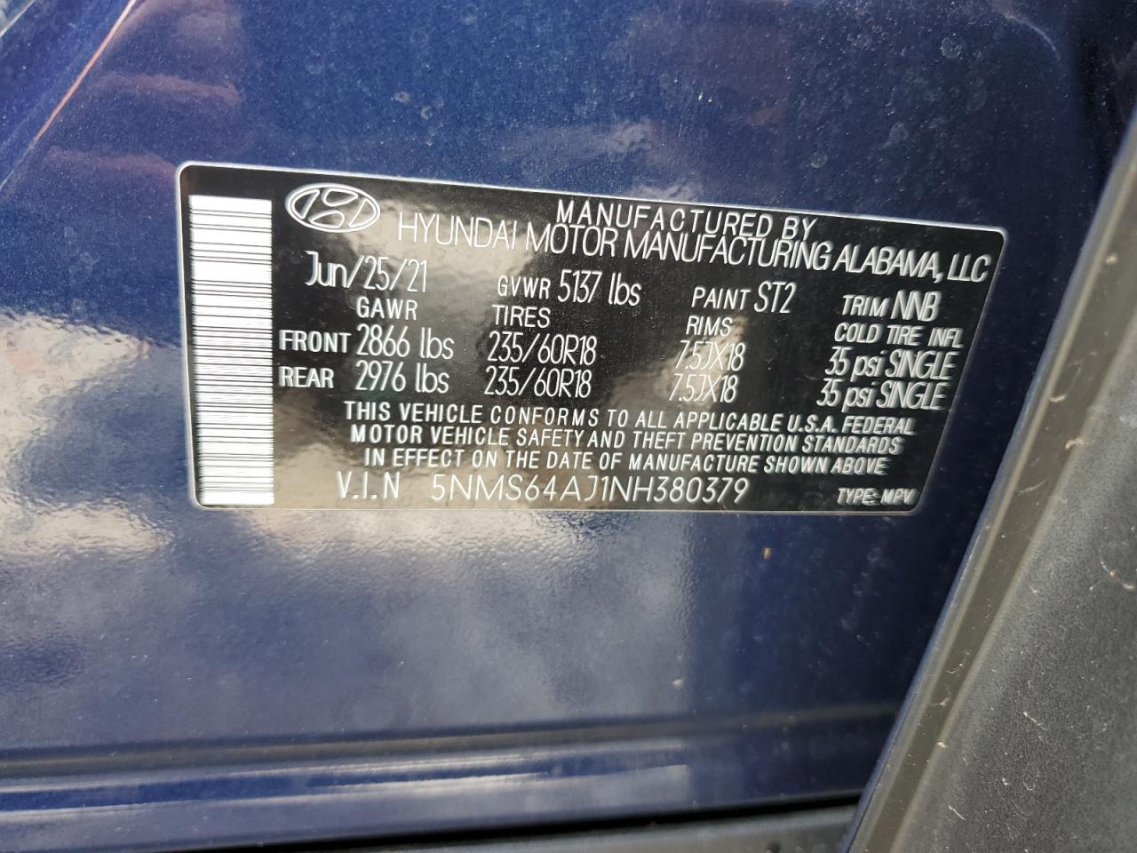 2022 Hyundai Santa Fe Sel VIN: 5NMS64AJ1NH380379 Lot: 61606385