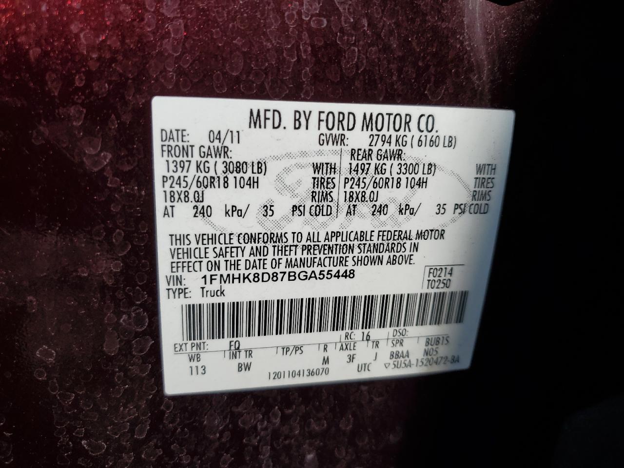2011 Ford Explorer Xlt VIN: 1FMHK8D87BGA55448 Lot: 65339775