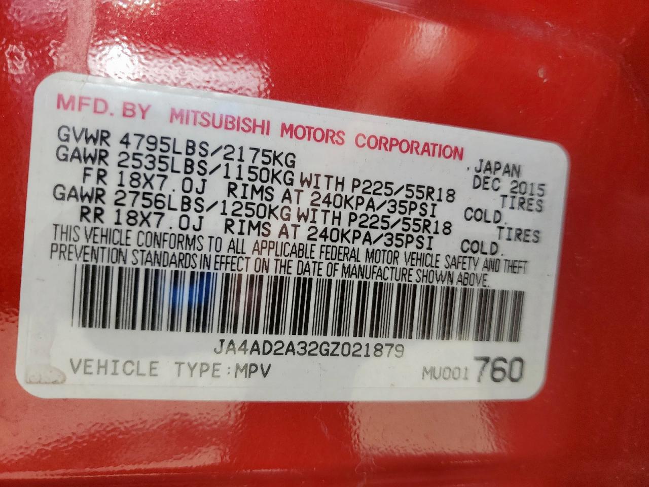2016 Mitsubishi Outlander Es VIN: JA4AD2A32GZ021879 Lot: 62578185