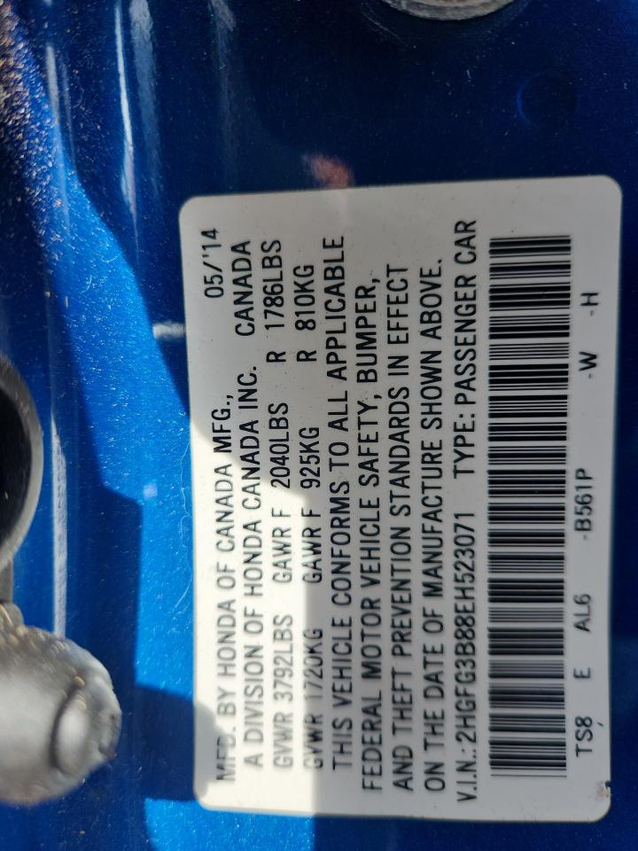 2014 Honda Civic Ex VIN: 2HGFG3B88EH523071 Lot: 61147825