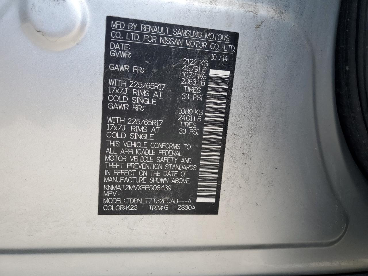2015 Nissan Rogue S VIN: KNMAT2MVXFP508439 Lot: 61942845