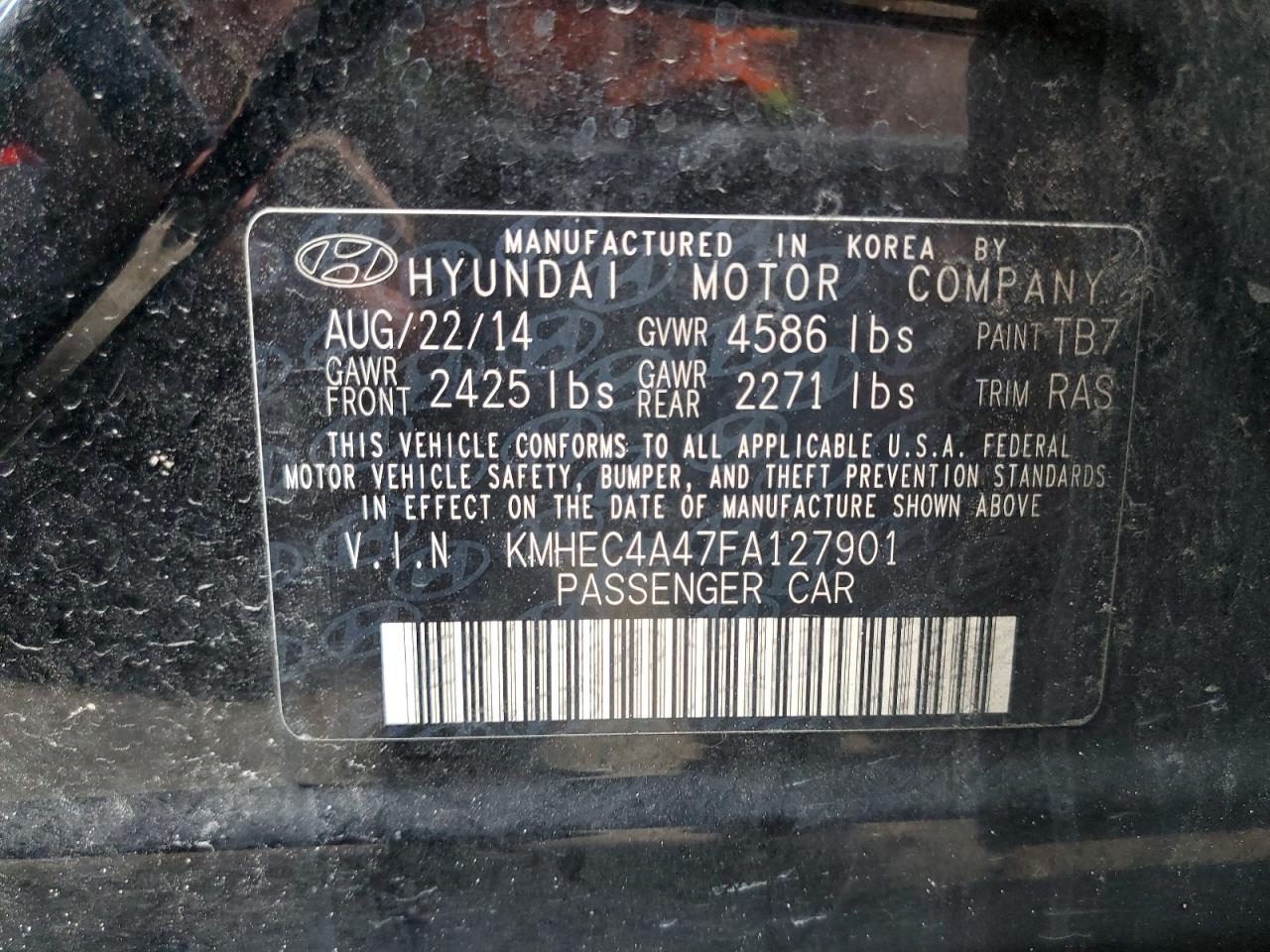 2015 Hyundai Sonata Hybrid VIN: KMHEC4A47FA127901 Lot: 60273925