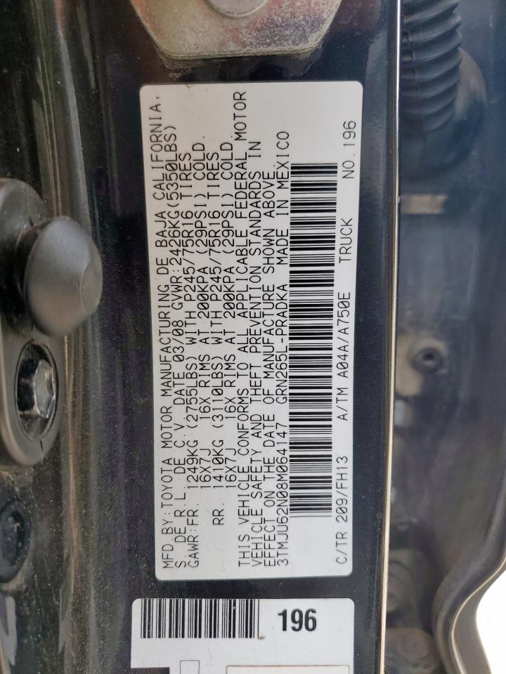 2008 Toyota Tacoma Double Cab Prerunner VIN: 3TMJU62N08M064147 Lot: 61182165