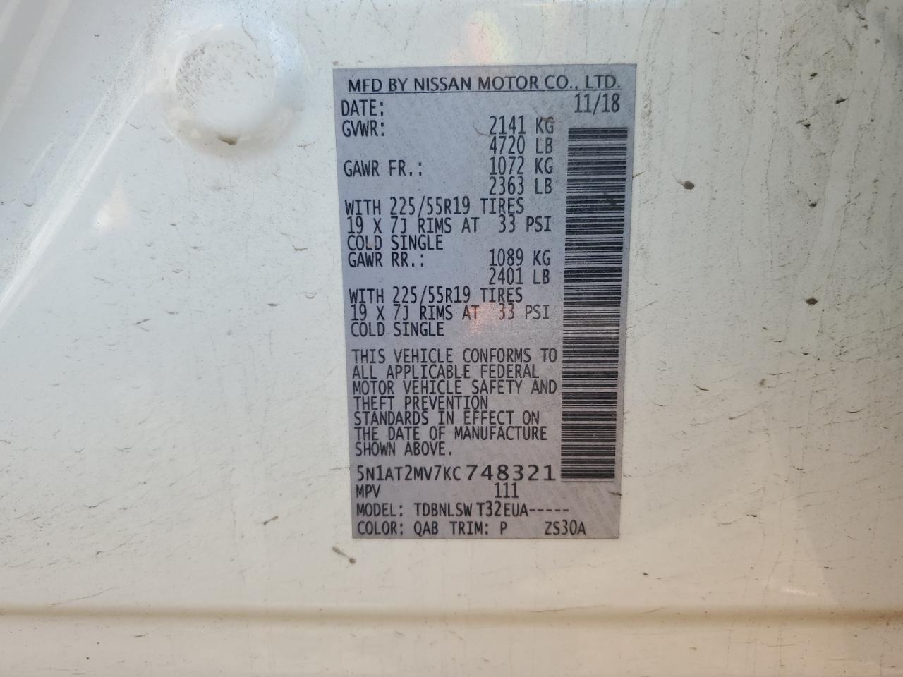 NISSAN ROGUE 2019 VIN 5N1AT2MV7KC748321 фото 12