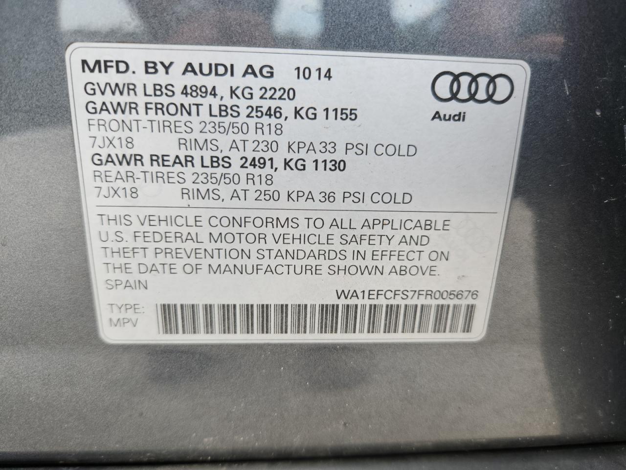 2015 Audi Q3 Premium Plus VIN: WA1EFCFS7FR005676 Lot: 62288935
