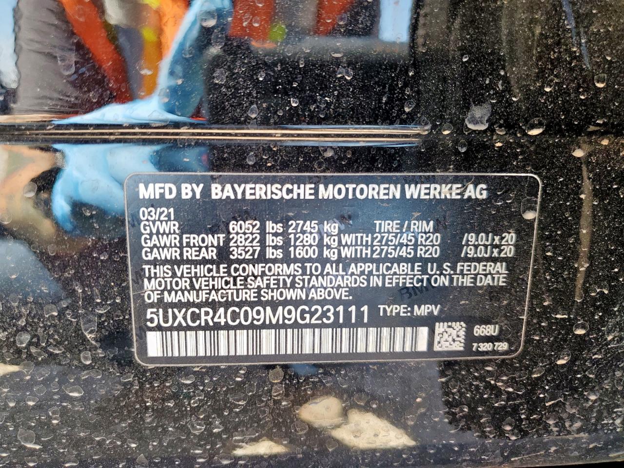 2021 BMW X5 Sdrive 40I VIN: 5UXCR4C09M9G23111 Lot: 60509475