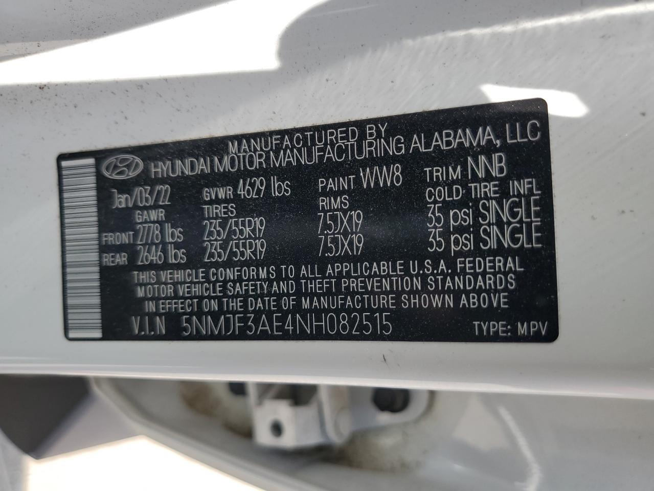 2022 Hyundai Tucson Sel VIN: 5NMJF3AE4NH082515 Lot: 59709355