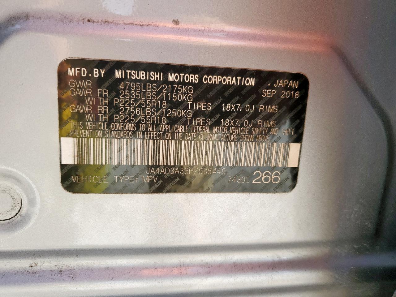 2017 Mitsubishi Outlander Se VIN: JA4AD3A36HZ005448 Lot: 59730775