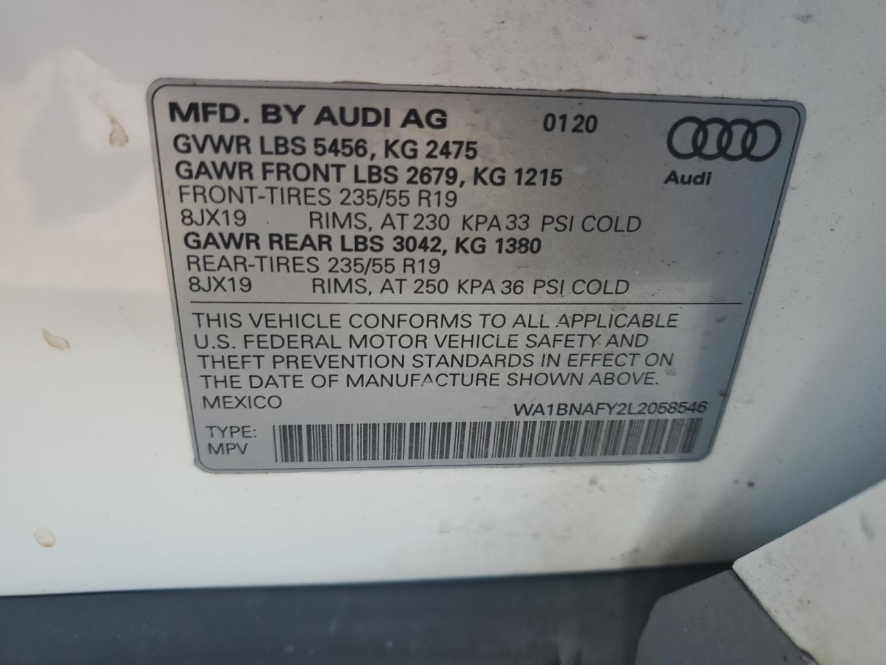 2020 Audi Q5 Premium Plus VIN: WA1BNAFY2L2058546 Lot: 62708625