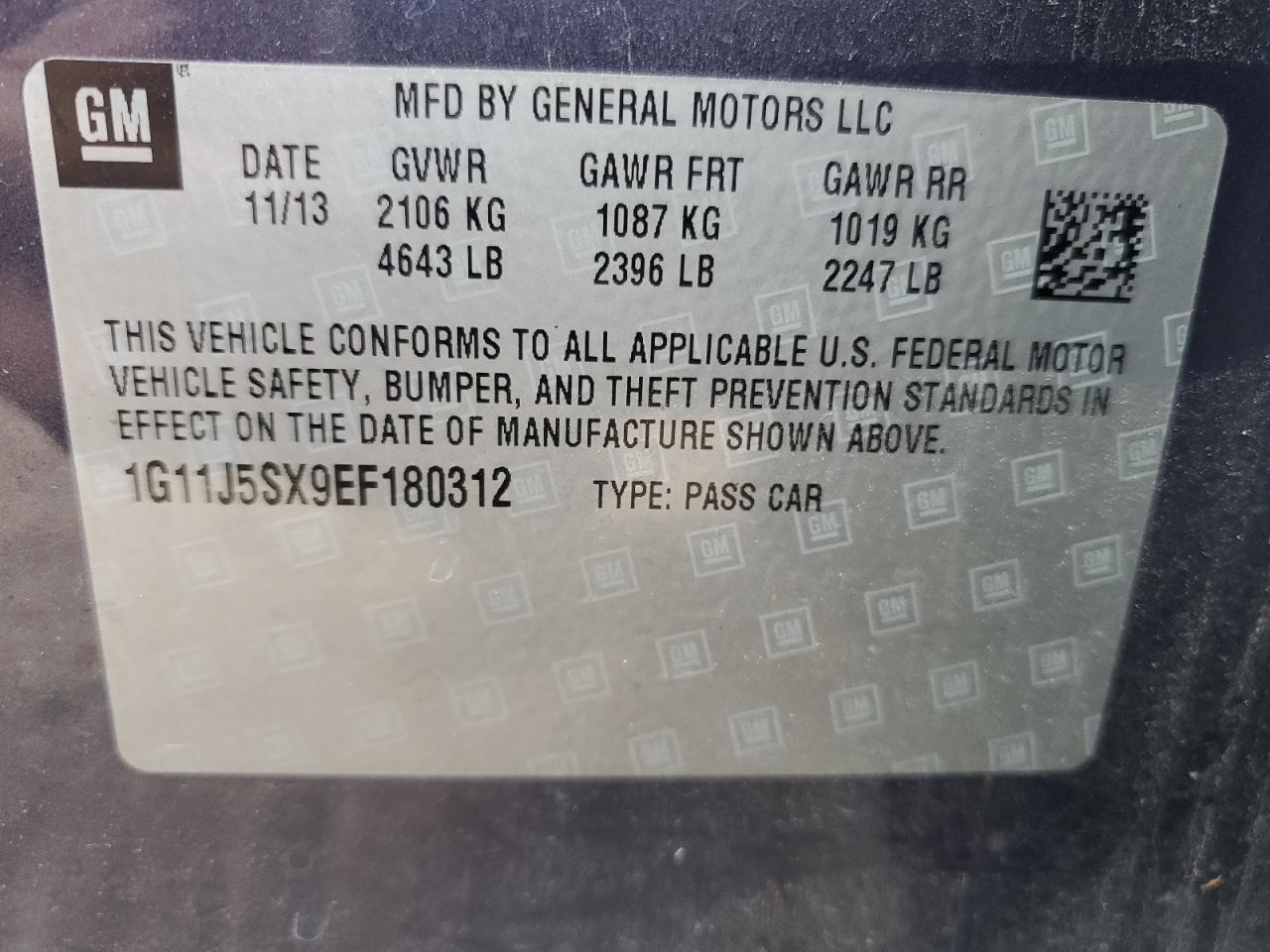 2014 Chevrolet Malibu Ltz VIN: 1G11J5SX9EF180312 Lot: 62837205