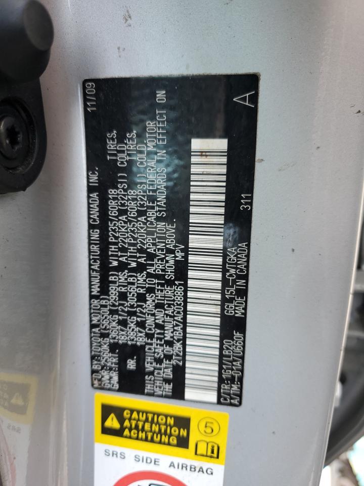 2010 Lexus Rx 350 VIN: 2T2BK1BA7AC038861 Lot: 62416245