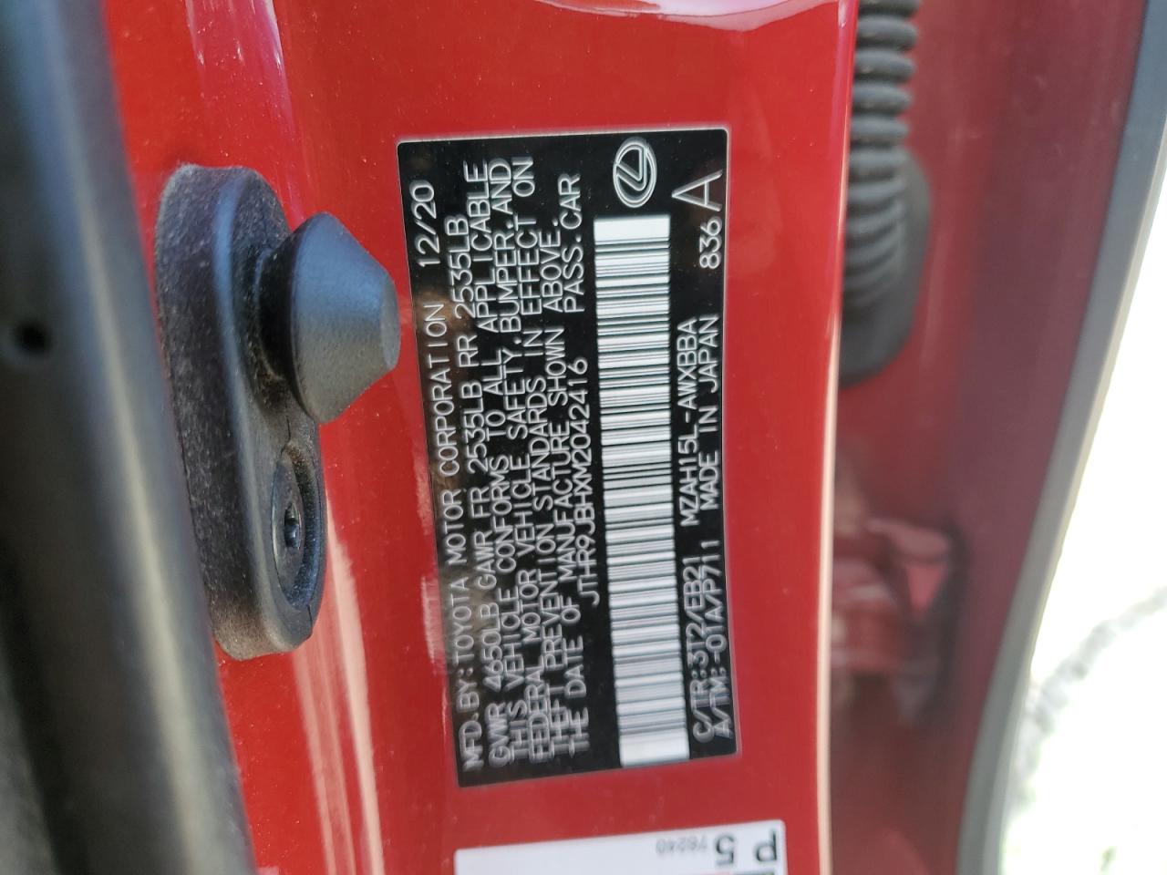 2021 Lexus Ux 250H VIN: JTHR9JBHXM2042416 Lot: 60697785