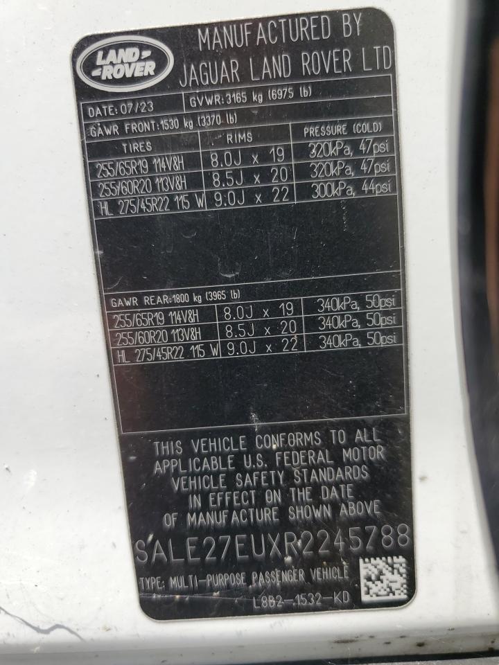 2024 Land Rover Defender 110 X-Dynamic Se VIN: SALE27EUXR2245788 Lot: 61053725