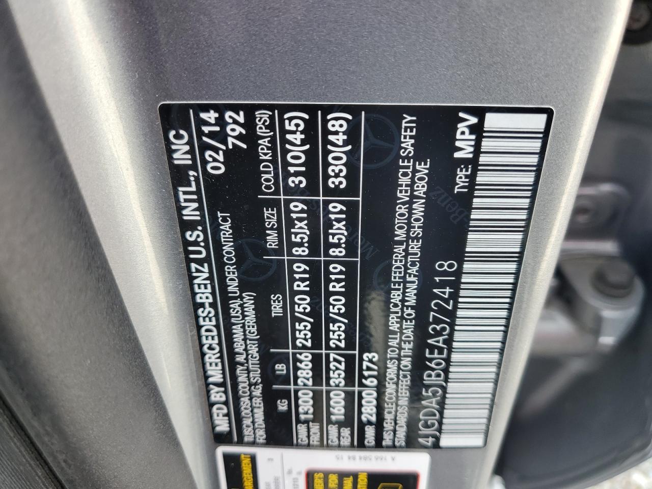 2014 Mercedes-Benz Ml 350 VIN: 4JGDA5JB6EA372418 Lot: 60975265