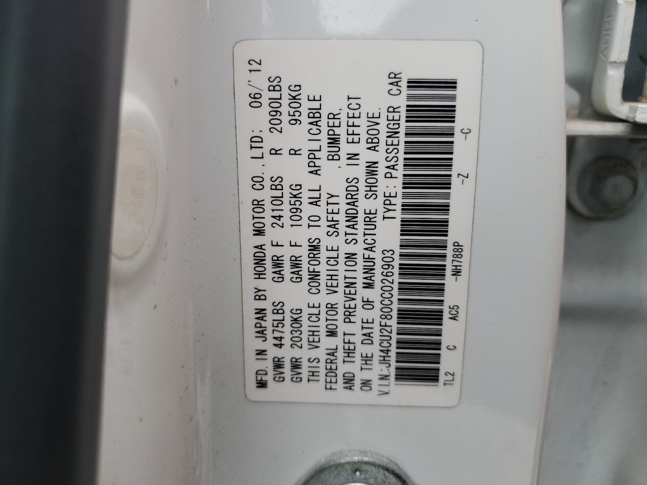 2012 Acura Tsx Se VIN: JH4CU2F80CC026903 Lot: 63077785