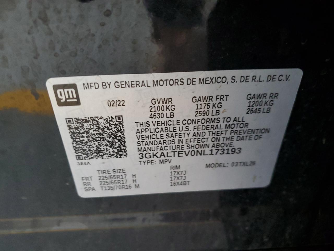 2022 GMC Terrain Sle VIN: 3GKALTEV0NL173193 Lot: 61405705