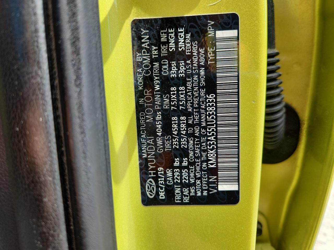 2020 Hyundai Kona Ultimate VIN: KM8K53A55LU538336 Lot: 62890925